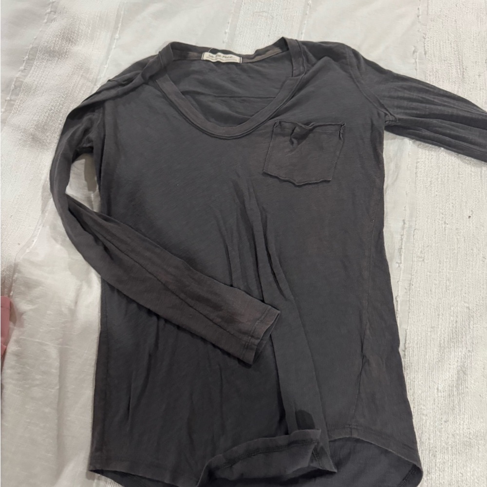 We The Free Charcoal V-Neck Top